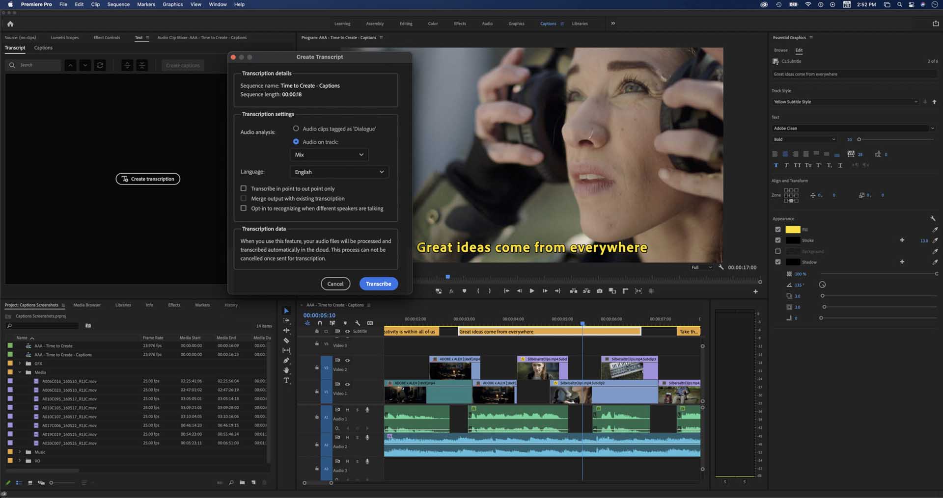 Adding subtitles with Premiere Pro